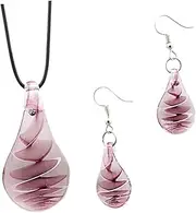 [BESTYASH] Earrings and Necklace Set Locket Helix Earrings Trendy Earrings Necklaces Of The Lid Woman Necklace Pink Glass