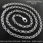 Necklace Bracelets Real 925 Sterling Silver Filled Solid Belcher Rolo Link Chain