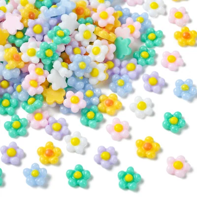 200Pcs Flatback Flower Cabochons No Hole Spring Plant Beads for Jewelry Making