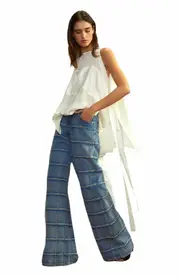 Cynthia Rowley Windowpane Wide-Leg Jeans in Light Wash at Nordstrom, Size 26