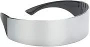 POFET Futuristic Narrow Cyclops Silver Color Mirrored Lens Visor Sunglasses Fancy Dress Costume