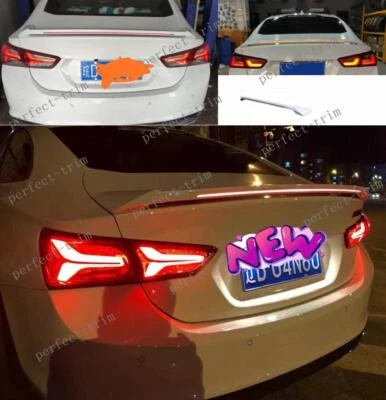 FIT For Chevrolet Malibu 2016-2022 ABS White Rear Trunk Spoiler Wing LED Lights