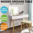 Dressing Table Chair Set Folding Mirror Dresser Makeup Desk Jewelry Cabinet