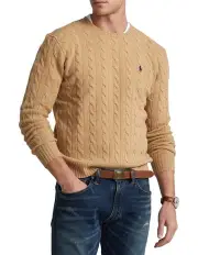 [Polo Ralph Lauren] Cable Knit Wool Cashmere Sweater in Brown