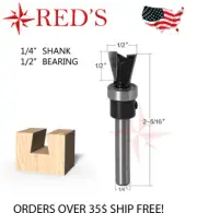 1/2" X 1/2" with 1/4" Shank Dovetail Joint Router Bit flush Bearing Guide REDS