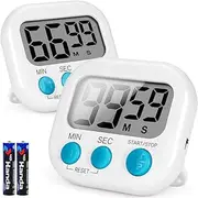 2 Pack Digital Kitchen Timer(Battery Included),Magnetic Digital Timers Loud Alarm Kitchen Timers for Cooking,Minute Second Count Up Countdown (White)