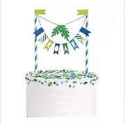 Unique Roaring Blue & Green Dinosaur Bunting Paper Cake Topper (1 Pc.) - Perfect for Dino-Themed Birthday Parties and Events