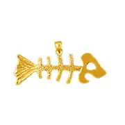 14K Gold Fish Skeleton Pendant