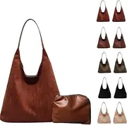 [ylfacai] Suede Hobo Bag for Women, Suede Purse Slouchy Brown Tote Handbag, Shoulder bag for Travel and Work 2024