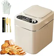 Bread Maker Machines, 26 Preset Function Electric Bread Maker,13 Hours Delay Timer Fully Automatic Bread Machines, Sourdough Maker with 3 Crust Shades & Colors, with Bring Gloves and Cutlery White