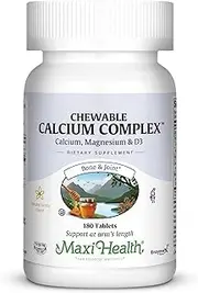 Maxi Health Chewable Calcium Complex - Support Healthy Bones - Vanilla Flavor - 180 Chewies - Kosher