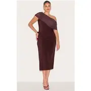 Plus Dark Chocolate Double Layer Slinky Mesh Overlay Maxi Dress, Dark Chocolate