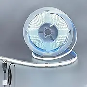 Clearhill 5V 8mm Width USB COB LED Strip Lights with Dimmable Switch,Cool White 6500K,320LEDs/M,8W/M,CRI90,6.56FT/2M,Electroplated Double-Sided Panel Light Strip,Waterproof IP20,for Indoor Decoration