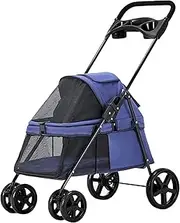 Small Dog Pram Pet Stroller for Cats with Cup Holder, Dog Strollers for Small Dogs Clearance Pet Stroller Buggy with Rain Cover, Breathable Dog Prams Pushchairs Pet Gear(Blue)