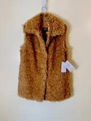 Ugg Tammie Faux Fur front snaps closure long vest camel brown NWT size S $168.00