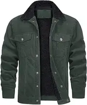 [SWEPER] Men'S Fleece Jacket - Men'S Corduroy Jackets Vintage Fleece Windbrekaer Thick Warm Winter Coats Multi-Pockets Casual Denim Jacket