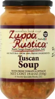 Zuppa Rustica Tuscan Soup, With Fresh Tomato & Spinach, Case of Six 19.4 Oz Glas