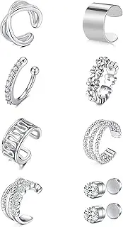 [JFORYOU] Stainless Steel Ear Cuff Fake Helix Cartilage Clip On Wrap Earrings Fake Lip Ring Non-Piercing Adjustable Men Women