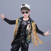 Boys Kids Sequin Waistcoat Blazer Tassel Costume Tops Jazz Dancewear Shiny