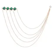 Rhinestone Chain Brooch Pins, Square Tassel Chain, Gold Tone (Green)