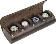 Contacts Crazy Horse Leather Watch Box for 4 Watch Travel Case Watches Organizer Brown Watch Roll Pouch for 4 Pcs Watches Storage
