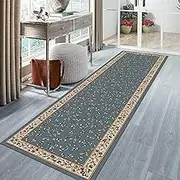 Runner Rug Blue Grey Carpet Runners for Hallway, Kitchen Hall Stairs Narrow Runner Rug, 100cm 1.5m 2m 250cm 300cm 5m 6m Extra Long Carpets with Non Slip Backing(100x600cm/3.3ftx19.7ft)