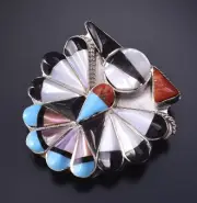 Silver & Turquoise Zuni Inlay T-Bird Pendant / Brooch by Sherry Nastacio 5B06Y
