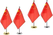 Operitacx 4 Sets Polyester Banner China Desk Flag China Mini Tabletop Flag Miniature Chinese Banner Flag Pole Base Chinese Table Flag Chinese Garland China Flag Decors Work Desk Decor Metal