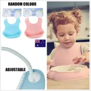 Baby Kid Smock Toddler Waterproof Soft Silicone Feeding Bib Apron Pouch BPA Free