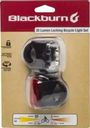 30 Lumen Locking Front and Rear Bicycle 2-Piece Light Set, Black