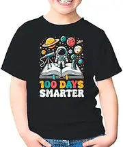[SDVN] 100 Days Smarter Books Space Lover 100th Day of School Bookworm Reading Reader Unisex Kids Shirt Youth T-Shirt (Black;M)