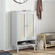 Shoe Cabinet SENJA Rattan Look White 59.5x35x107 cm Solid Wood,Shoe Storage Organiser,Cupboard Storage Footwear Stand Rack,Home Hallway Furniture(White)