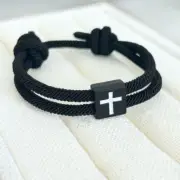 To My Son Cross Bracelet Christian Gift Braided Rope Stainless Steel