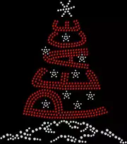 Rhinestone Bling Sparkle Iron On Transfer DIY Christmas Tree Peace