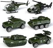 Tianmei 6 Cars in 1 Set Military Styling 1:87 Alloy Diecast Vehicle Models Collection Kids Toy Armament Series Helicopter Tank Jeep Truck Armored Car (6pieces - Army)