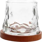 LAPYAPPE 1 Set Vintage Rotating Whiskey Glasses with Wooden Base Glass Wine Cups for Cocktails Engaging Design for Home Bar Use Elegant Drinking Experience with Visual Appeal
