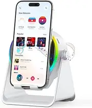 Wireless Induction Speaker, 4 in 1 Bluetooth Speaker Phone Stand with RGB Light, 360° Rotation Phone Holder Compatible with iPhone Android iPad Samsung Galaxy, for Men Women