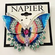 Napier Summer Butterfly Enamel Rhinestone Tie Dye Blue Pin Brooch Signed NWT
