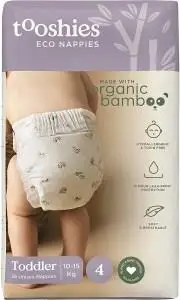 Tooshies 74% Organic Bamboo Nappies Size 4 Toddler 10-15kg 2x36pk