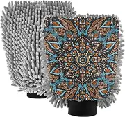 Intricate Mandala Vintage Orange Wash Mitt for Car Washing Absorbent Microfiber Chenille Car Washing Kit Mitts Cleaning Soft Scratch Free, Medium x 2 Pack
