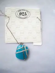 Vintage 925 Company Cubic Zirconia Accents Blue Chalcedony Pendant Necklace