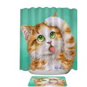 Funny Cat Prints Goofy Face Cute Ginger Kitten Shower Curtain