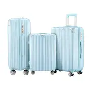 Carry On Luggage Set 3 Piece Traveller Suitcases Hard Shell Case Cabin Checked Bag Lightweight Trolley TSA Lock Cover 6 Packing Cubes Pale Blue