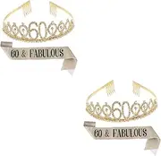 [FRCOLOR] 2 Sets 2pcs Crystal Hair Comb Tiara Birthday Party Sash Party Etiquette Belt Sash Birthday Celebration Decor
