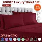 6 Pieces 2000TC Fitted Sheet Flat Sheet Pillowcases Single Double Queen King Bed