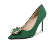 Women's Stiletto High Heels Closed Toe Heels Pumps Dress Shoes-green