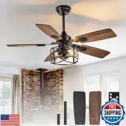 Depuley 42-Inch Ceiling Fans with Lights: Caged Ceiling Fans Dual Finish 5 Bl