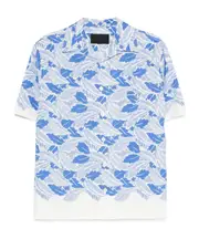 Prada Leaf Print Short Sleeve Shirt L,M light blue