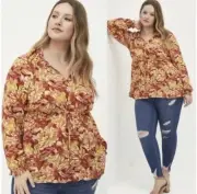 TORRID PEASANT BLOUSE - GAUZE FLORAL RUST SIZE 3X NEW