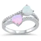 Hearts Ring Sterling Silver 925 Pink White Lab Opal Height 13 mm Size 5 - 10